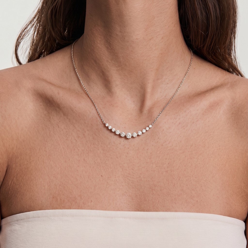 Graduated Diamond Smile Bar Necklace