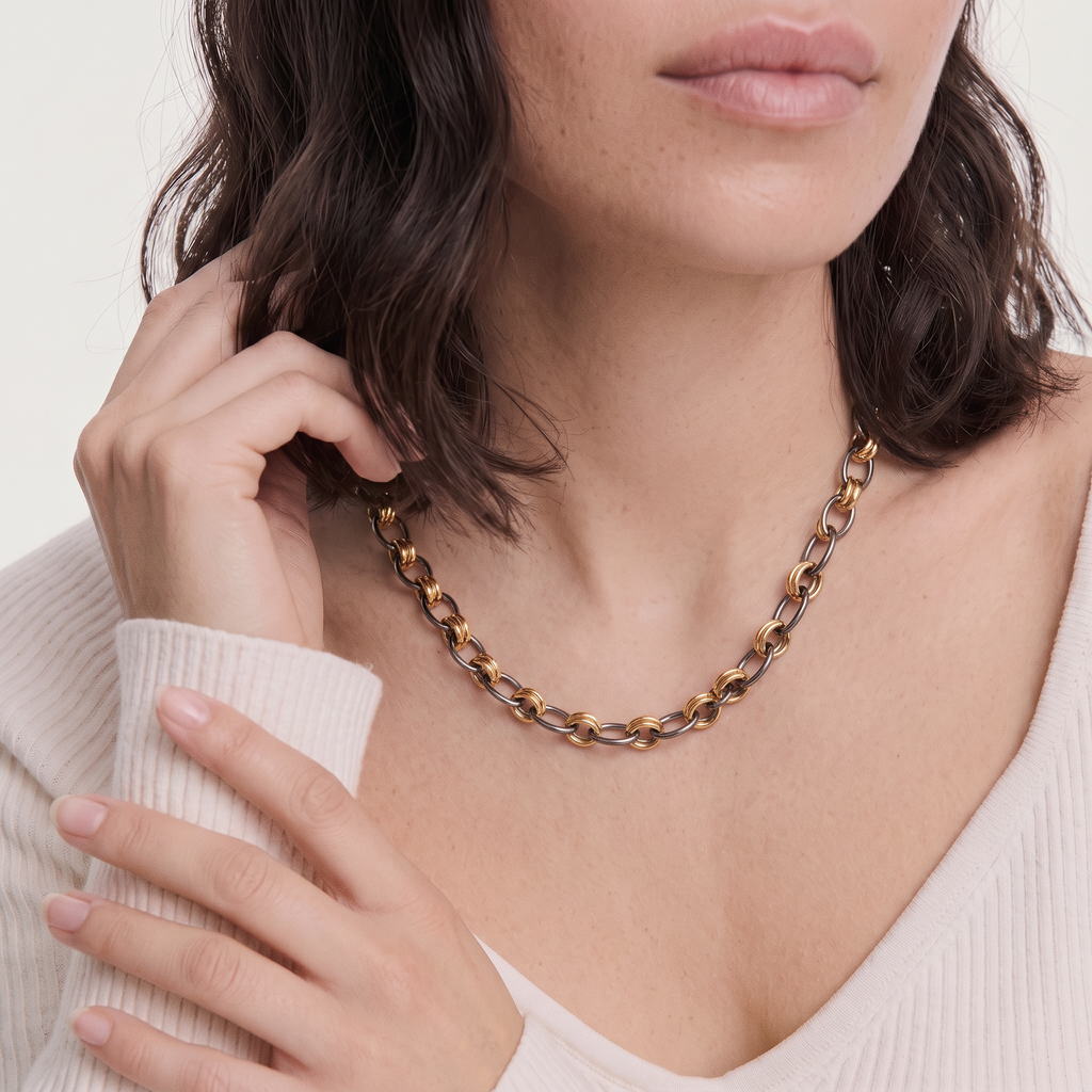 Two-Tone Knot Link Chain Necklace