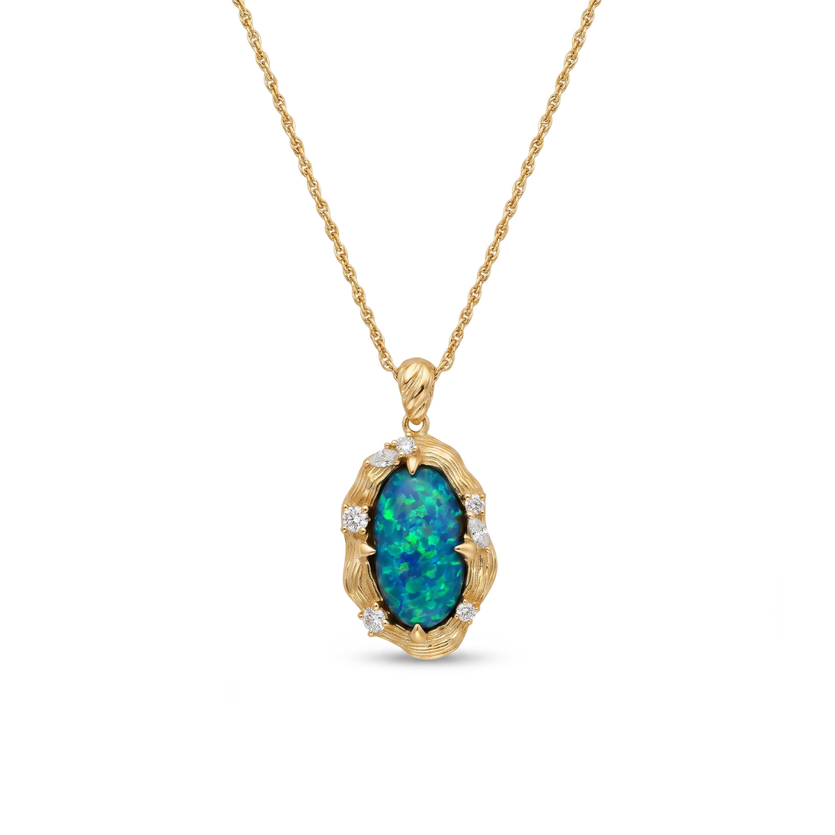 Ocean Opal Diamond Pendant Necklace