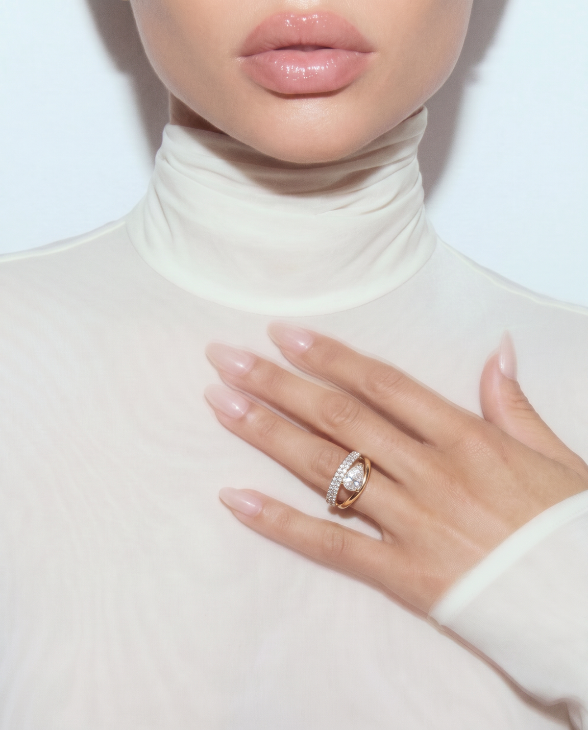 Pear Diamond Two-Tone Bypass Ring