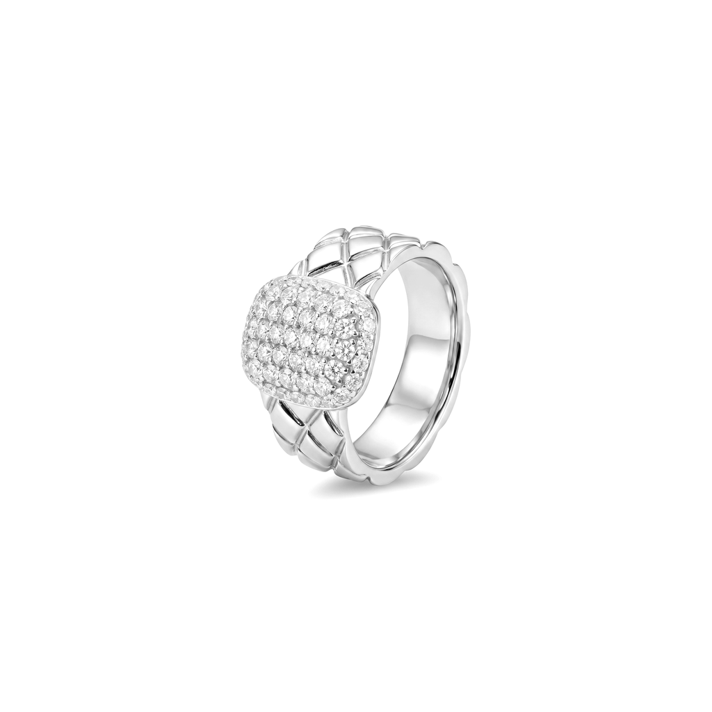 Pavé Diamond Quilted Signet Ring