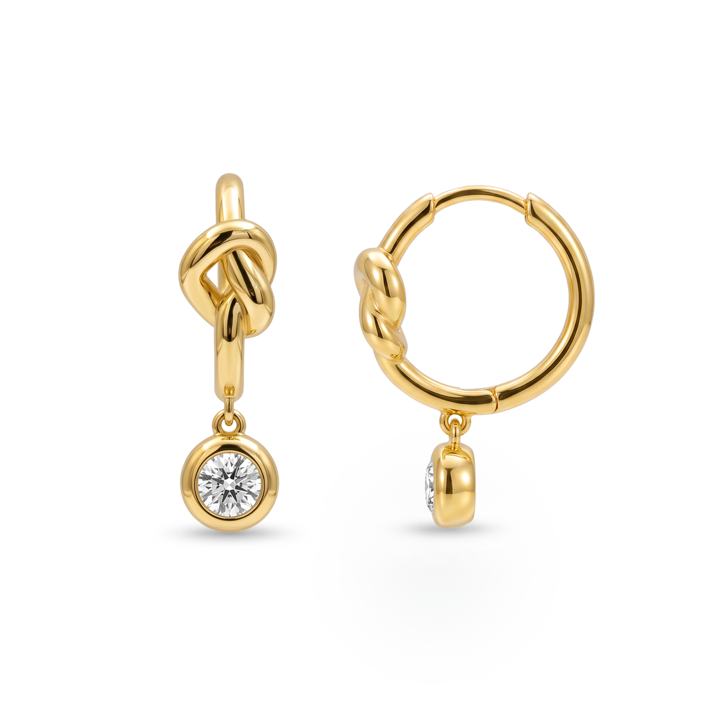 Love Knot Diamond Drop Hoop Earrings
