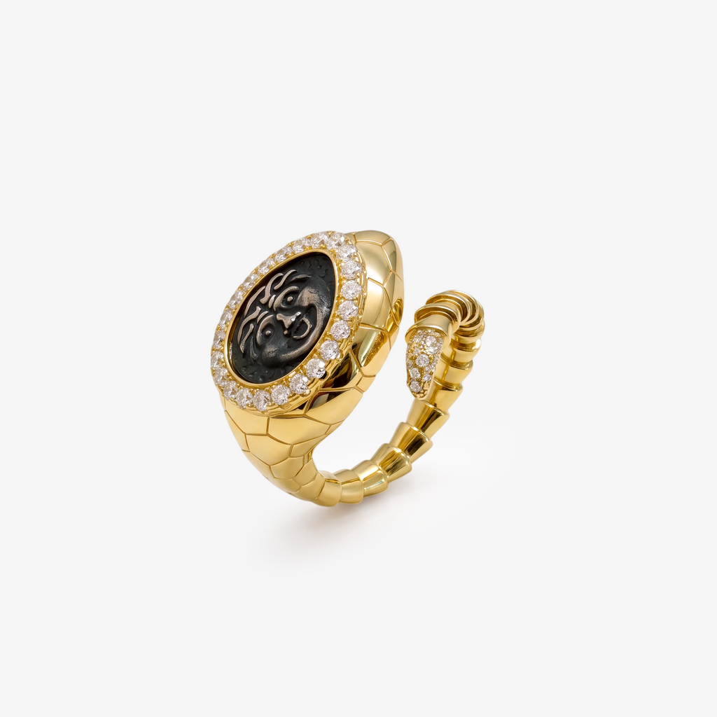 Medusa Cameo Diamond Snake Wrap Ring