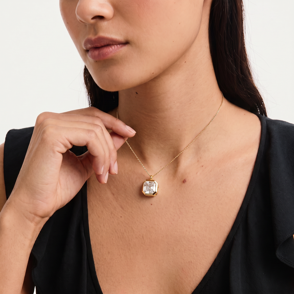Asscher Cut Bezel Pendant Necklace