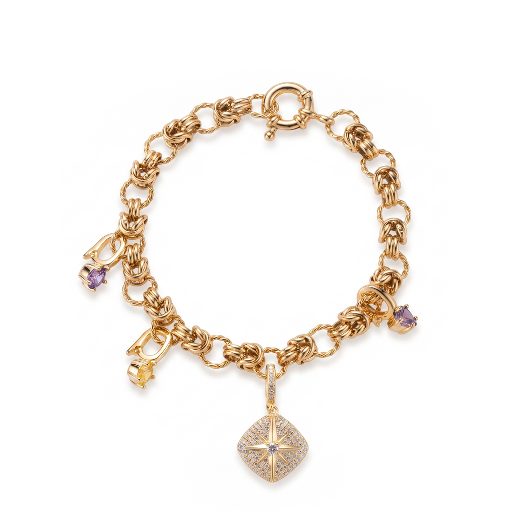 Multi-Charm Chunky Link Bracelet