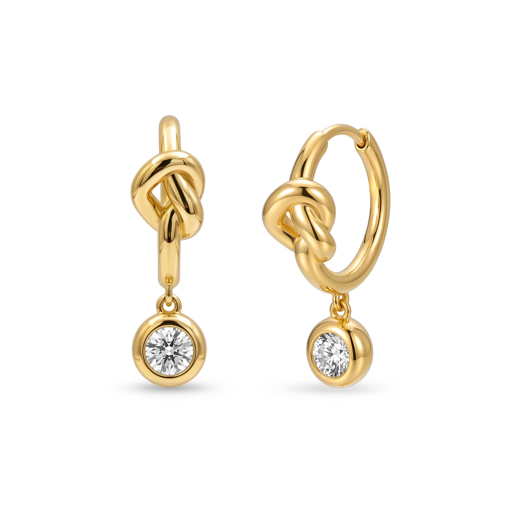 Love Knot Diamond Drop Hoop Earrings