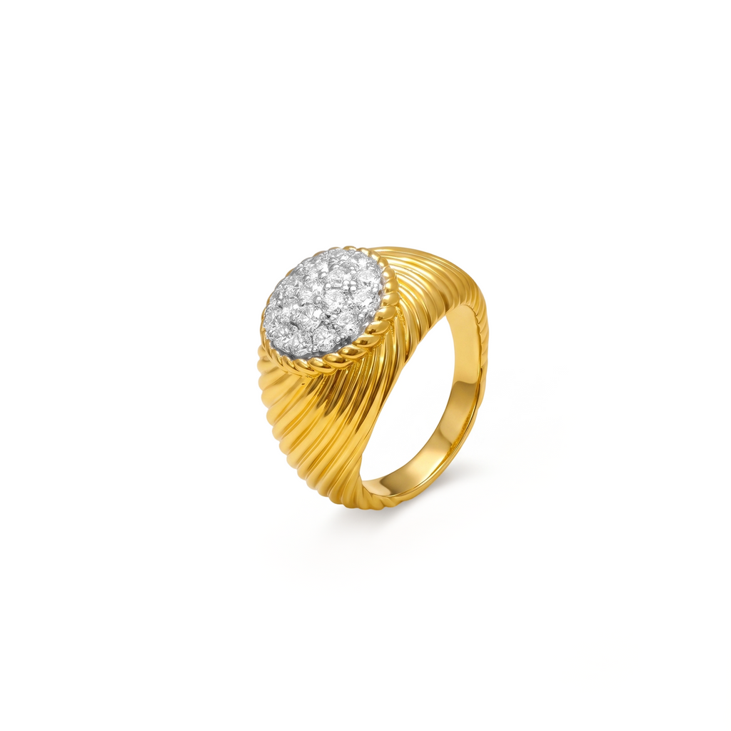 Diamond Pavé Ribbed Dome Cocktail Ring