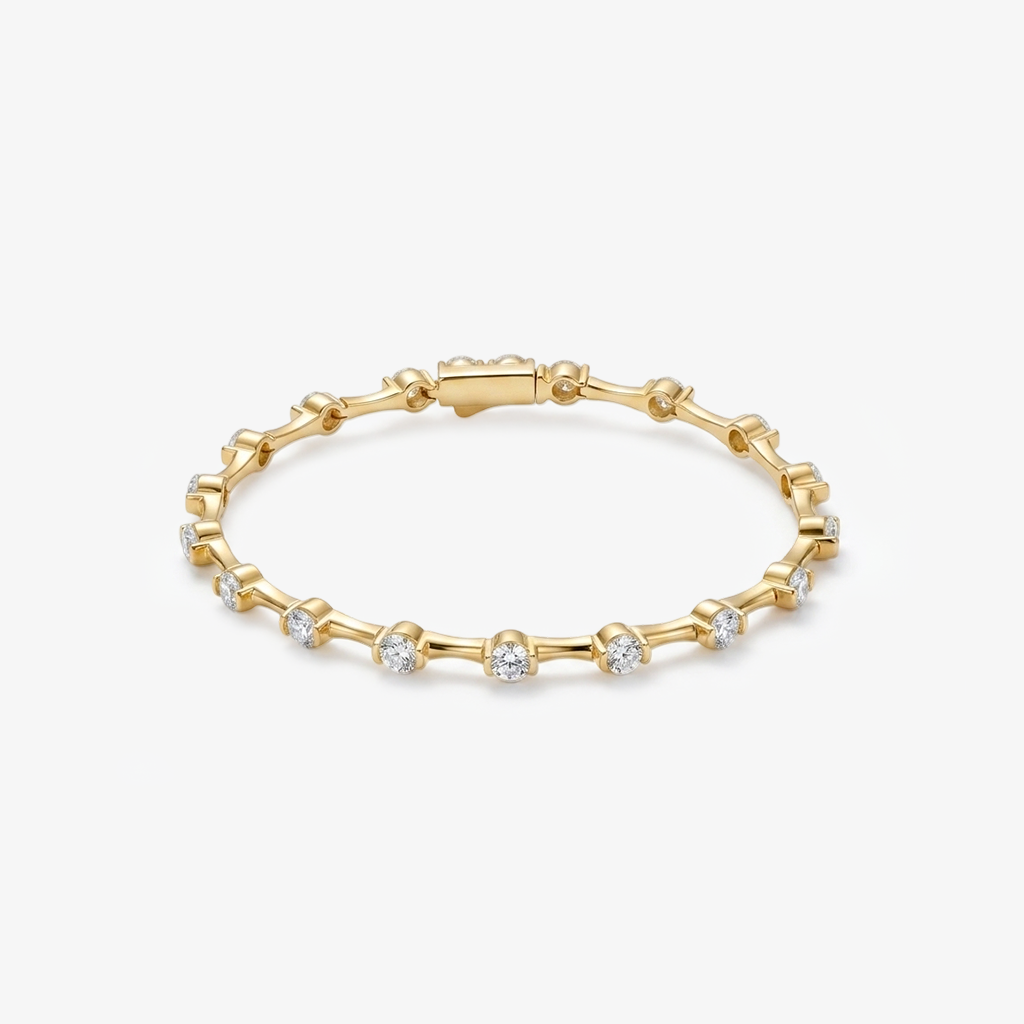 Bezel Station Bar-Link Tennis Bracelet in 18K gold vermeil on 925 sterling silver
