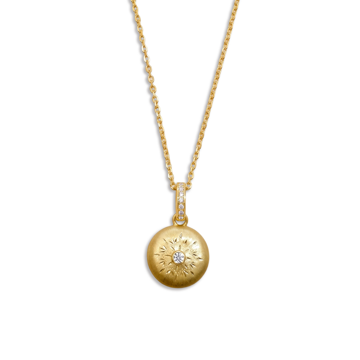 Starburst Diamond Dome Pendant Necklace - Silver