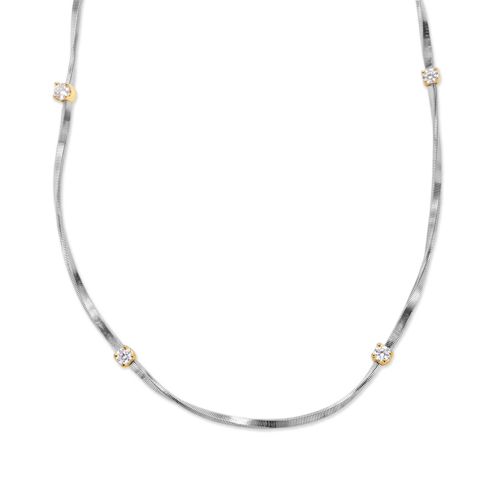 Crystal Station Herringbone Chain Necklace