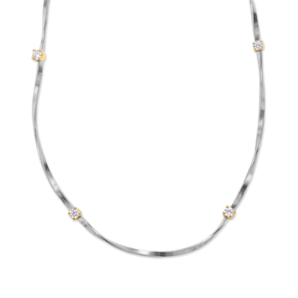 Crystal Station Herringbone Chain Necklace