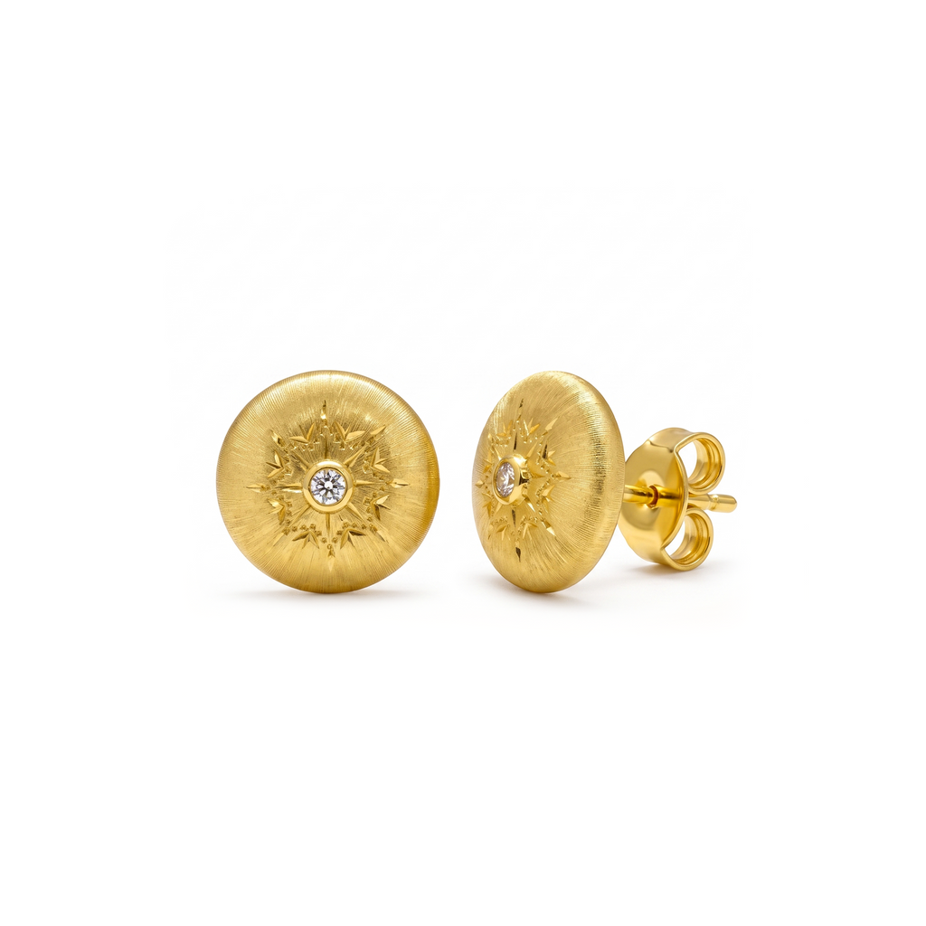 Starburst Diamond Dome Stud Earrings
