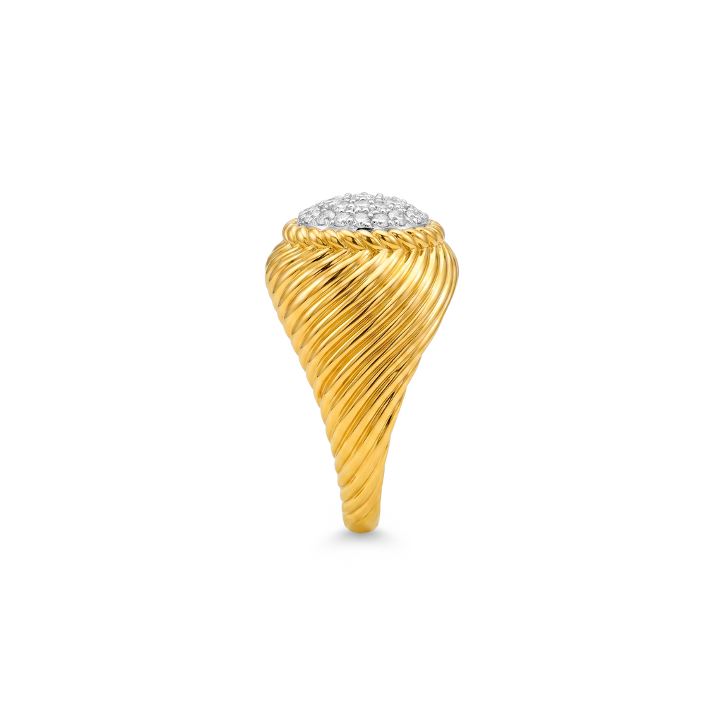Diamond Pavé Ribbed Dome Cocktail Ring