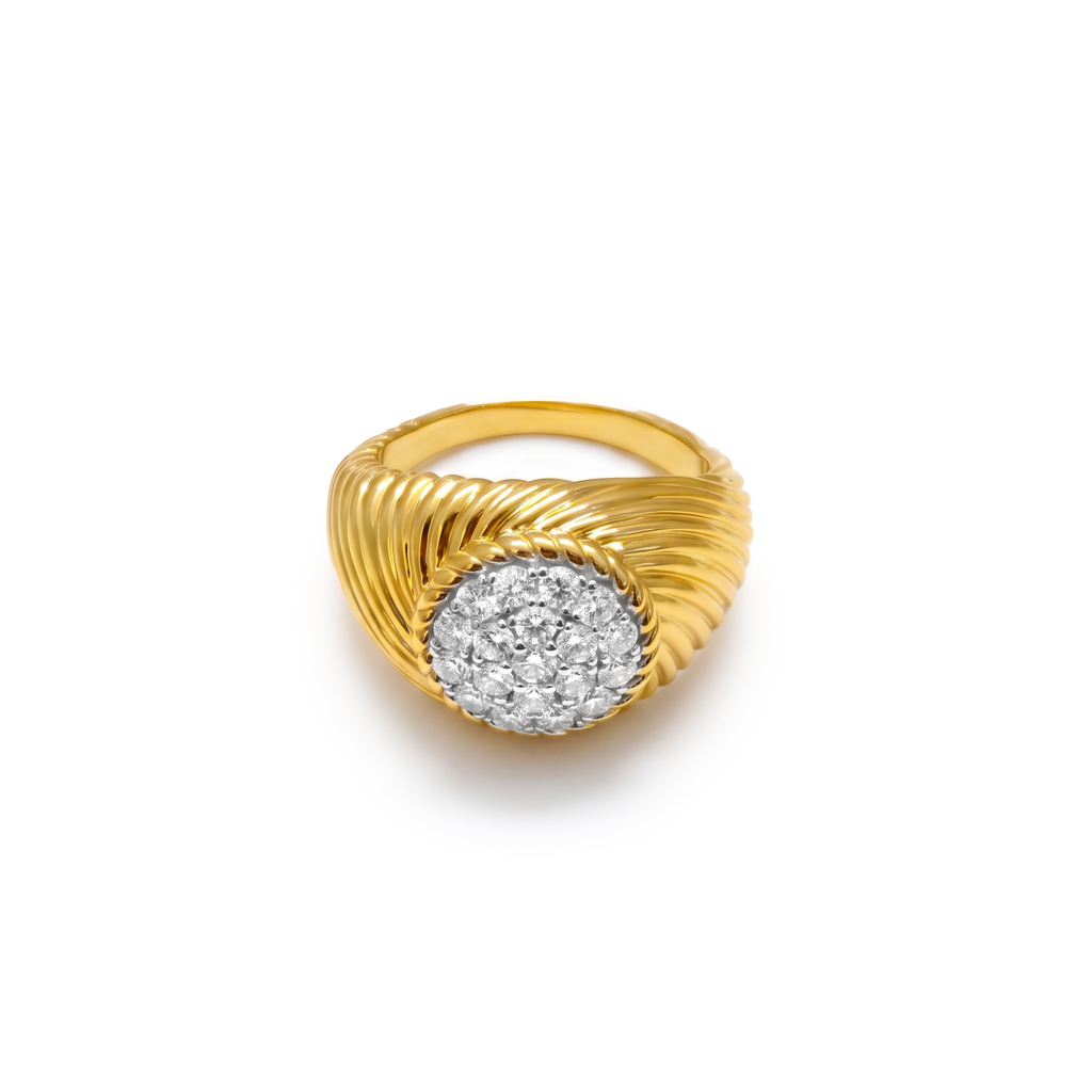 Diamond Pavé Ribbed Dome Cocktail Ring