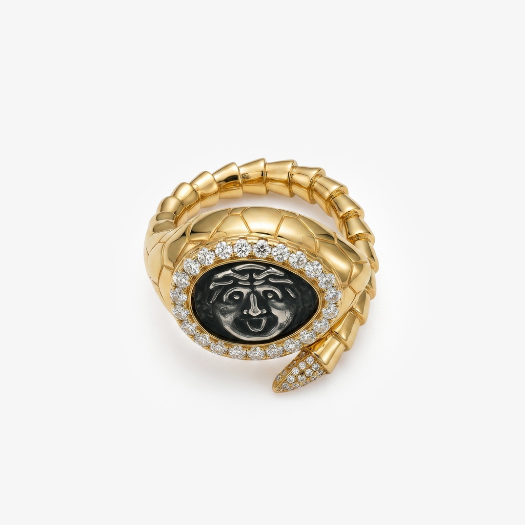 Medusa Cameo Diamond Snake Wrap Ring